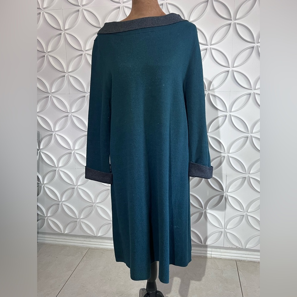 Adrienne Vittadini Teal & Gray Colorblock Boat Neck Sweater Dress Size L
#9